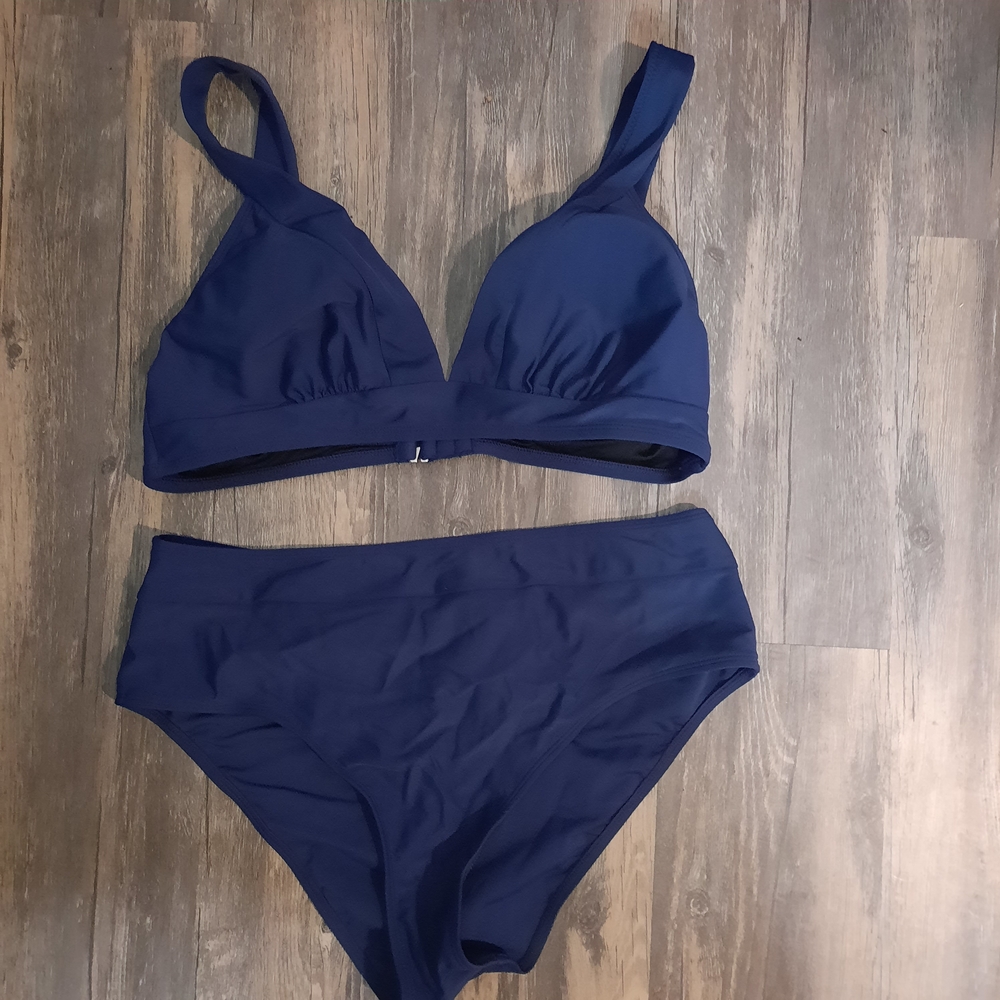 Cupshe Navy Blue High Waist Bikini Set